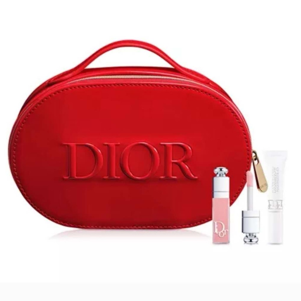 Dior 4pc Make Up Set w Red Cosmetic Bag/Pouch Brand New Makeup Case In Box! GWP
